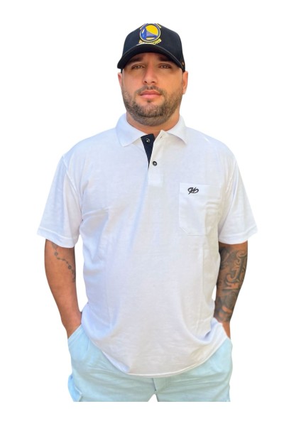 Camiseta Gola Polo - Branca - Malha Piquet Bordada - Modelo 2542